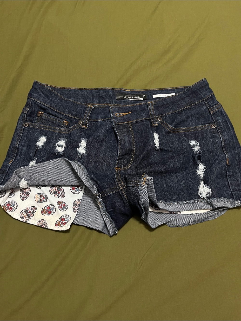 Lovesick Dark Blue Distressed Denim Shorts